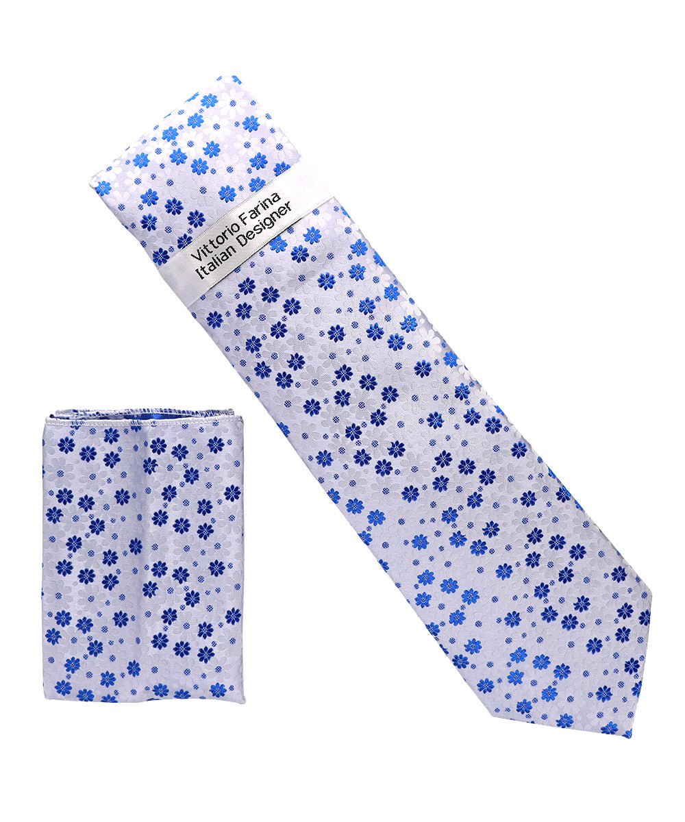 Vittorio Farina Floral Designer Necktie &amp; Pocket Square - NH - D - 1407 - Classy Cufflinks