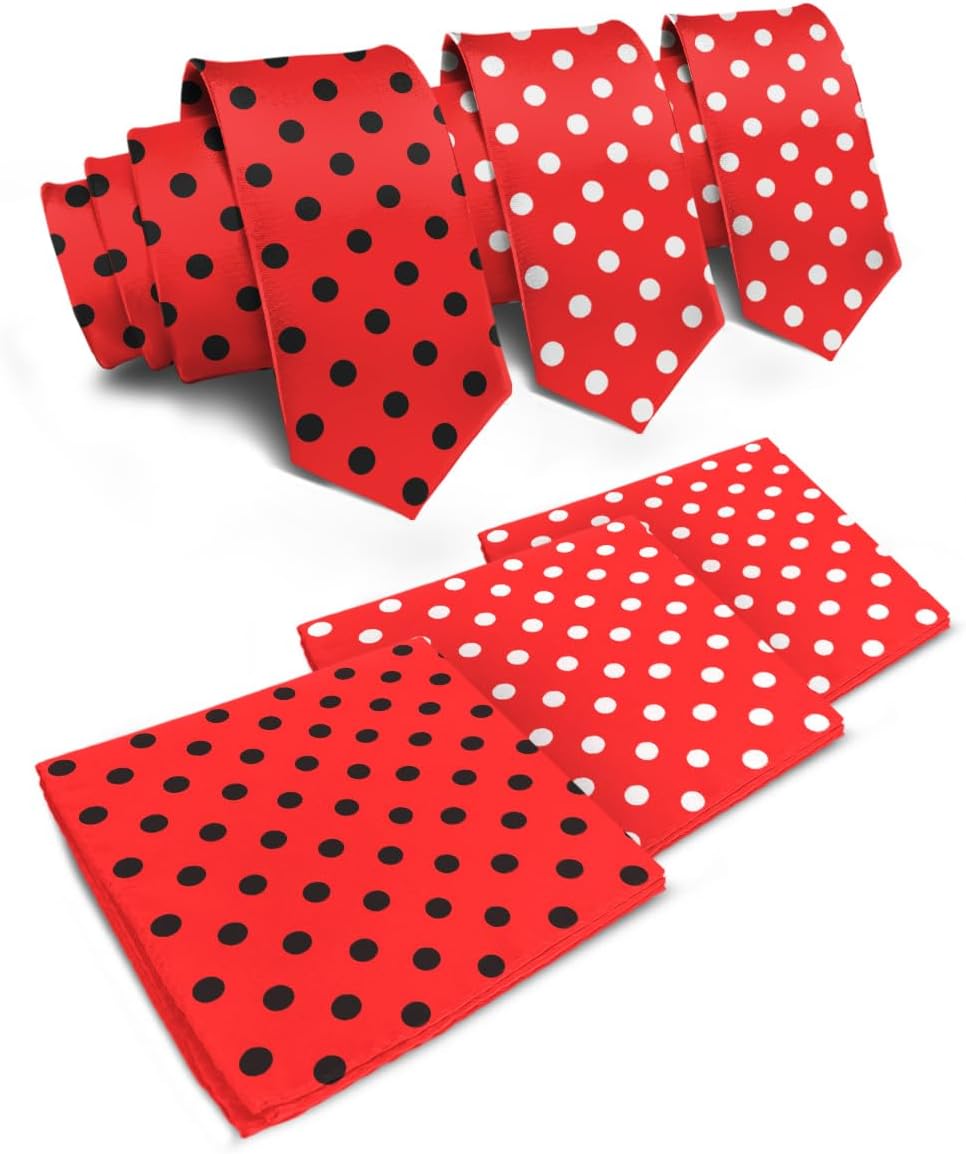 Vittorio Farina Polka Dot Necktie & Pocket Square Multipacks - NH-PD-3_RED - Classy Cufflinks