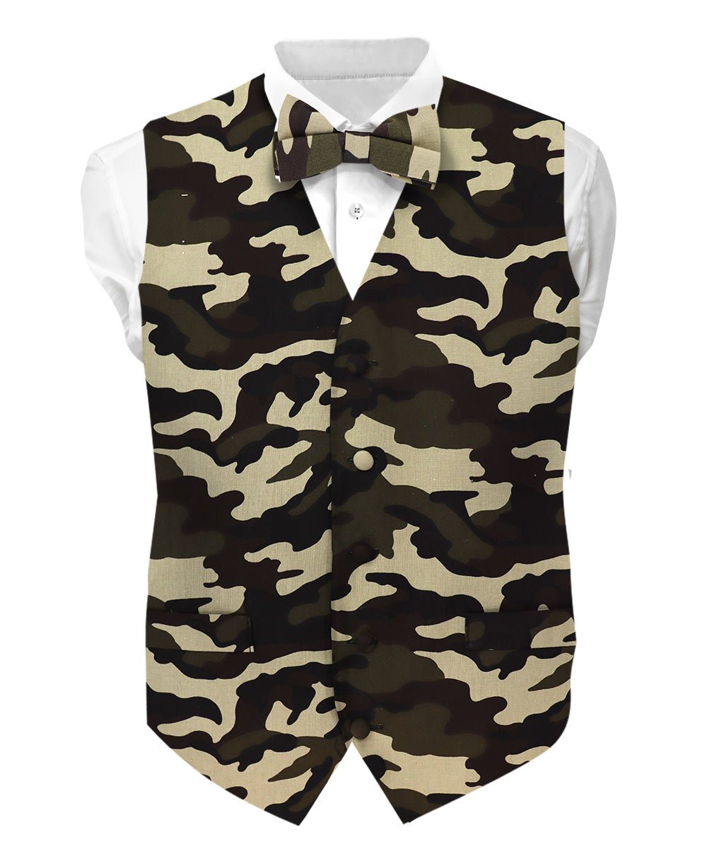 Vittorio Farina Kente Vest &amp; Bow Tie - vest_kente_BB_camo_S - Classy Cufflinks