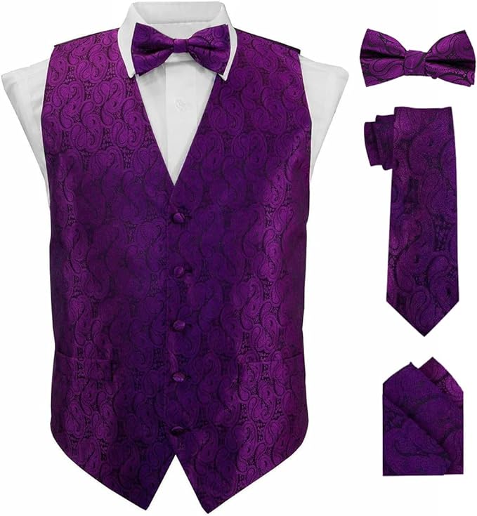 Vittorio Farina Paisley Vest Set (Black Back) Var. 02 (Purple-UT Burnt Orange) - vest_paisley_BB_purple_XS - Classy Cufflinks