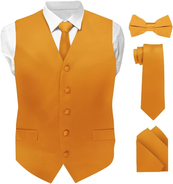 Vittorio Farina Solid Satin Vest Set (White Back) Var. 02 (Mustard-Yellow) - vest_plain_WB_mustard_XS - Classy Cufflinks