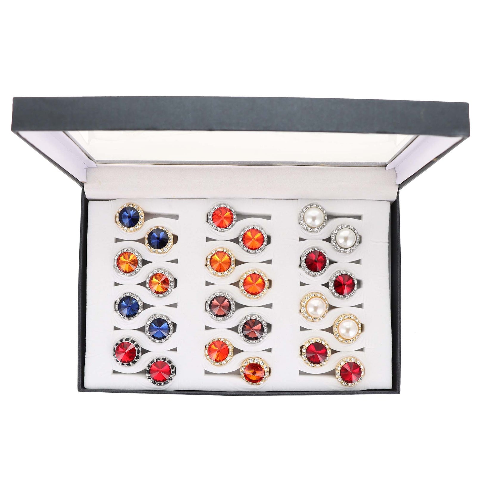 Vittorio Vico Custom Selection Button Covers with Assorted Crystal Colorstones in Presentation Box: 24  Pack