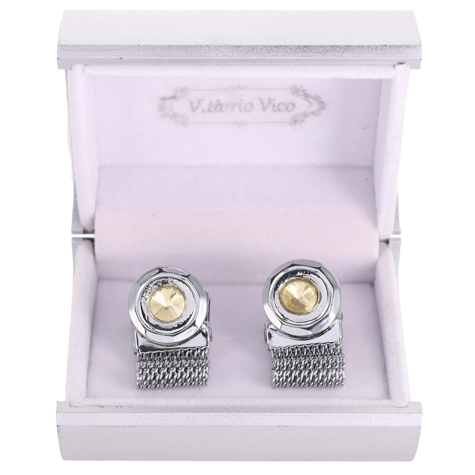 Vittorio Vico Colorful Crystal Chain Cufflinks in Gift Box