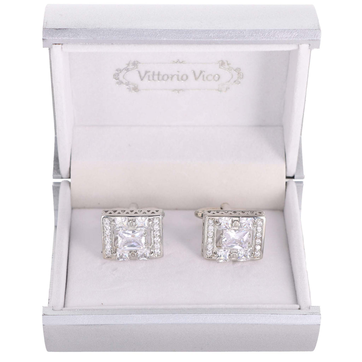 Vittorio Vico Silver Iced Wedding Cufflinks in Gift Box: CL105x Series