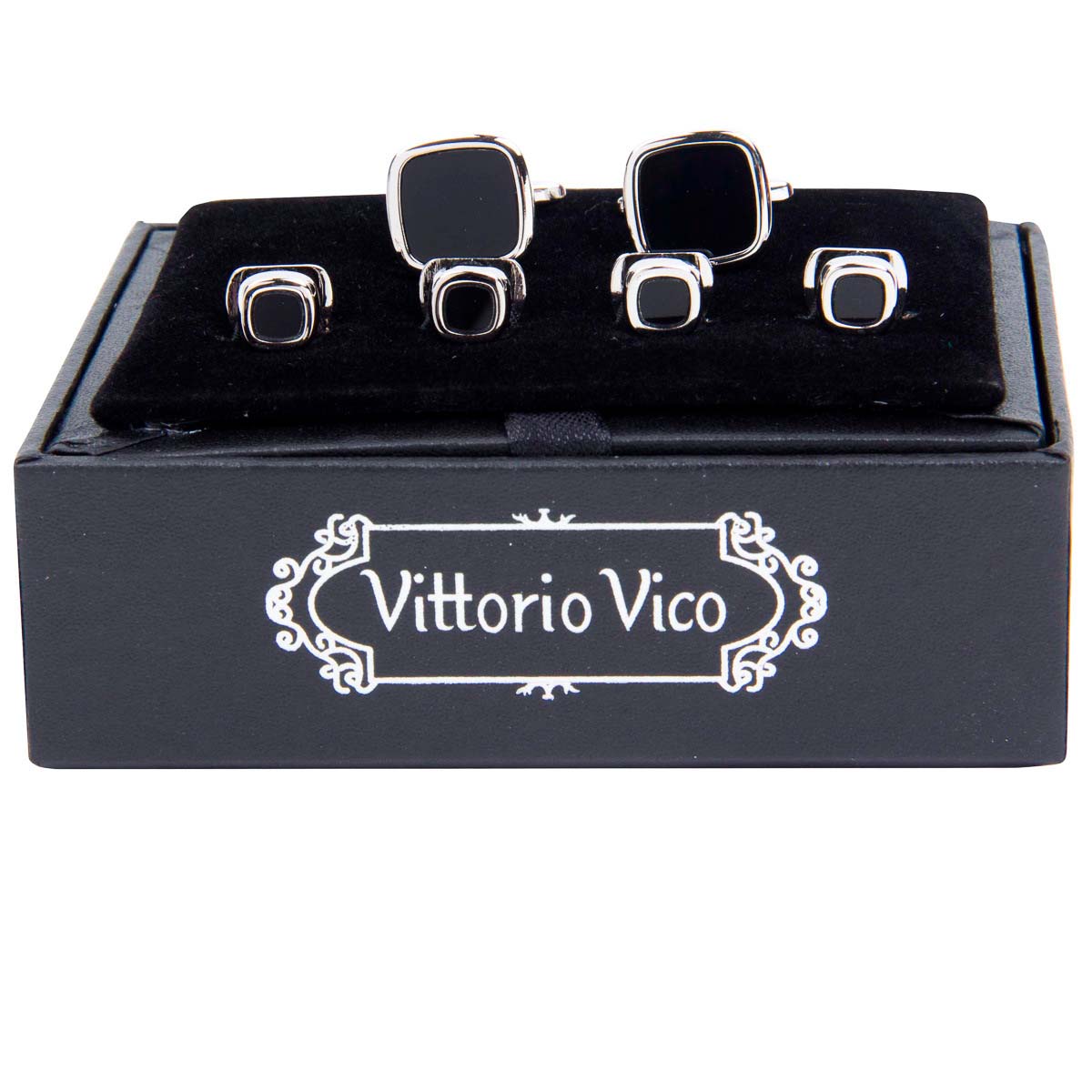 Vittorio Vico Men&#39;s Silver Cufflinks &amp; Stud Sets in Gift Box