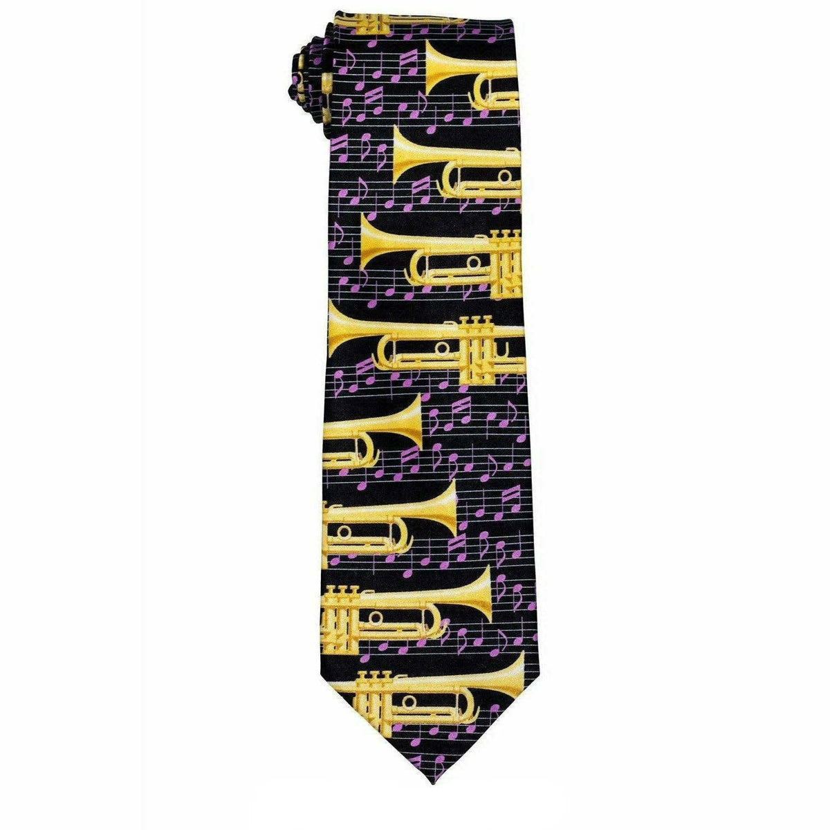 Vittorio Farina Men&#39;s Red and Gold Trombone Musical Necktie and Pocket Square