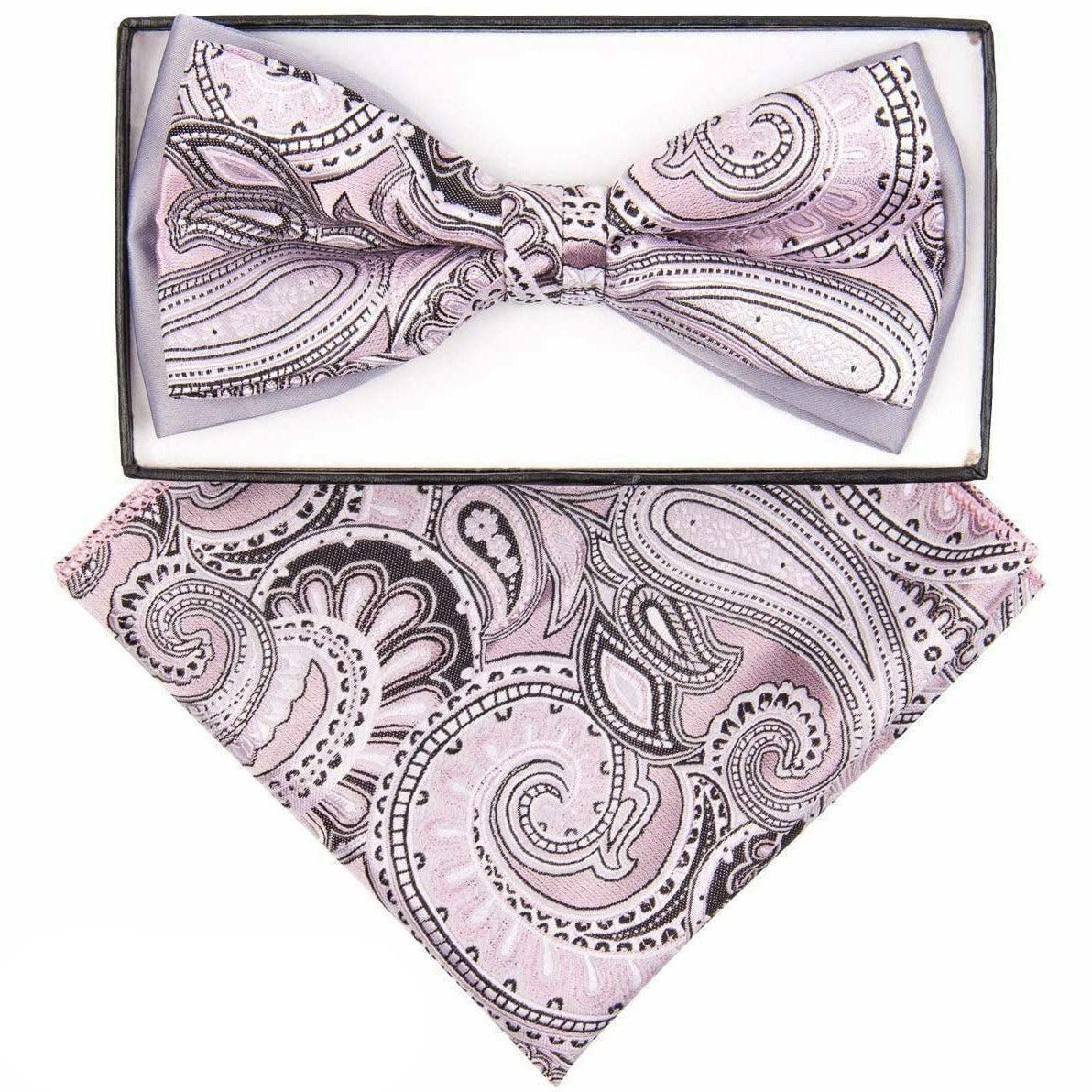 Vittorio Farina Men&#39;s Two Tone Design Bow Tie &amp; Pocket Square in Gift Box