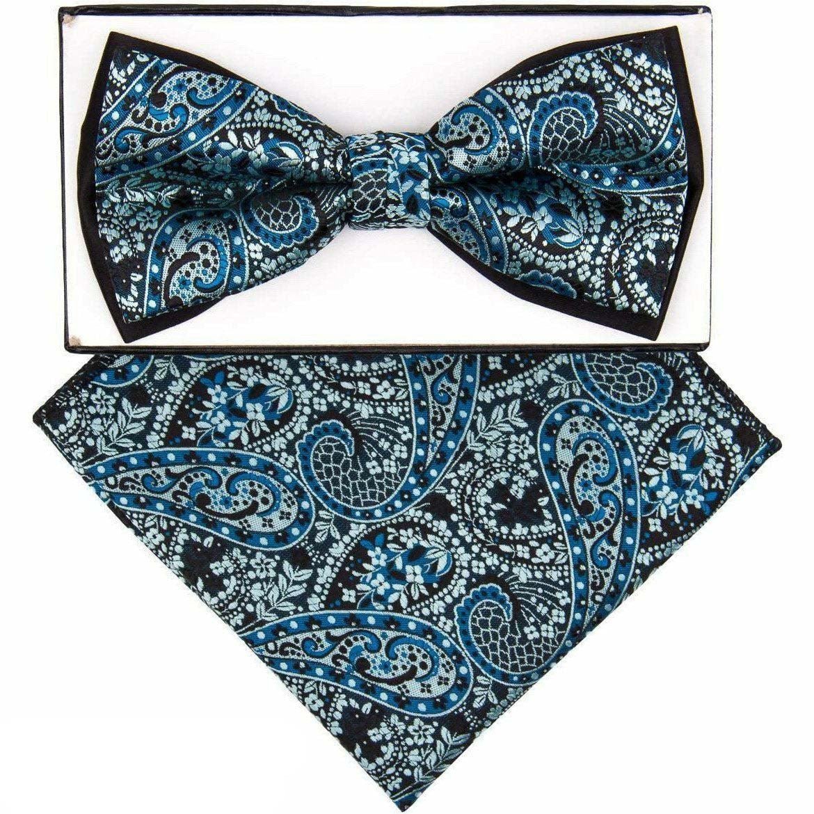 Vittorio Farina Men's Two Tone Design Bow Tie & Pocket Square in Gift Box