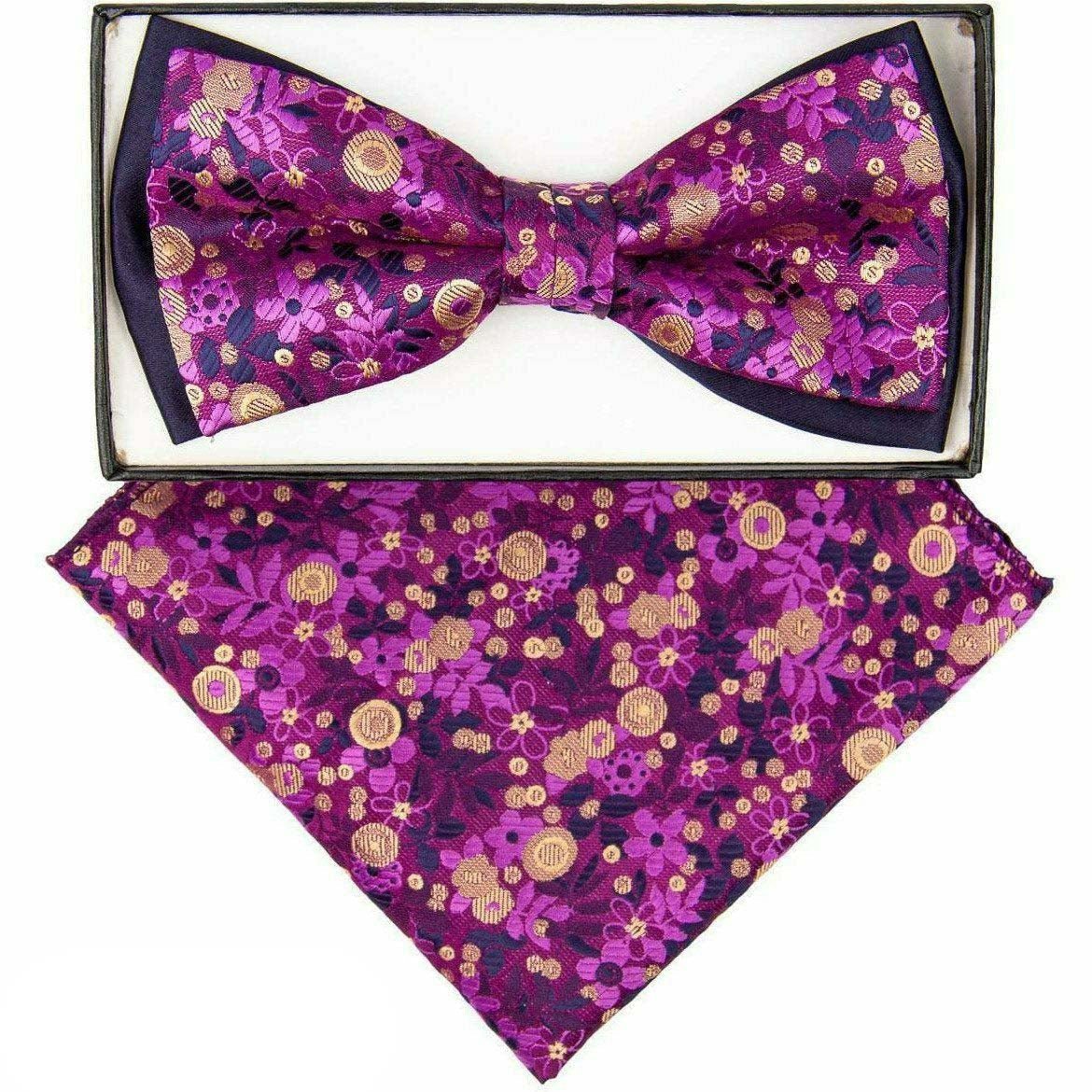 Vittorio Farina Men's Two Tone Design Bow Tie & Pocket Square in Gift Box