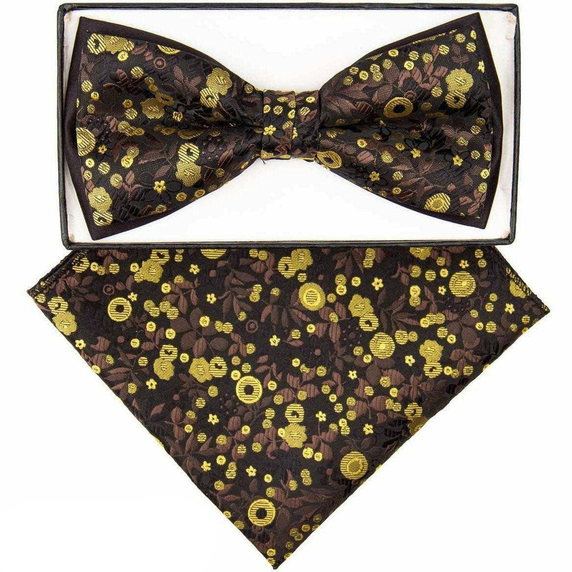 Vittorio Farina Men's Two Tone Design Bow Tie & Pocket Square in Gift Box